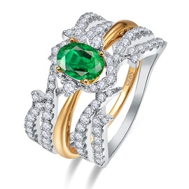 Yaresul Emerald Rings for Women, 14K Gold Plated Sterling Silver Created Emerald Green Rings, Cubic Zirconia Jewellery Rings for Women, Size 60 (19.1)
