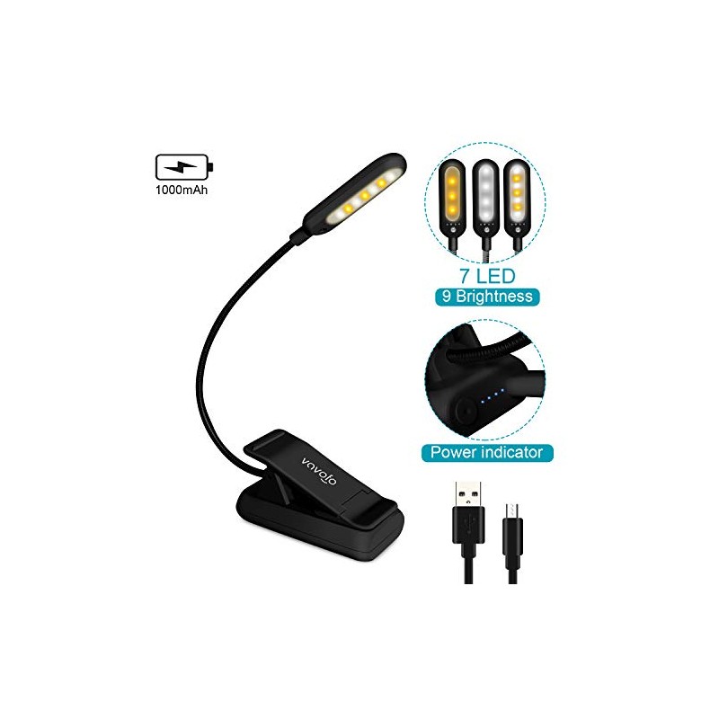 VAVOFO Rechargeable Clip-On Reading Light with 9 Brightness Levels