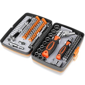 BTEC Ratcheting Screwdriver Set 68 in 1 Socket Set & Magnetic Screwdriver Bit Set with Rotatable Ratchet Handles,extensions bar and Storage Case for Computer/Bike/Car/Electronics Maintenance