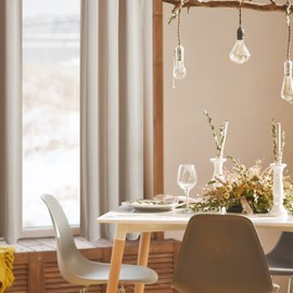 MRTREES Curtains, Short Blackout Curtains, Opaque Kitchen Curtains, Set of 2, Panel Curtain, Decorative Curtain for Living Room, Bedroom, 160 x 60 cm (H x W), Beige Curtains