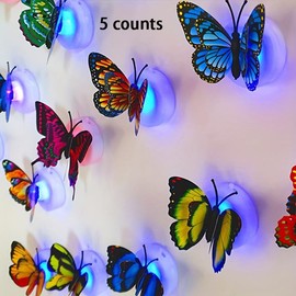 Random Color Double-layer 3D Butterfly Lamp, 5 Counts Cute Simulation Butterfly, Romantic Wall Decoration For Home Room Layout Table Wall Decor, for Room Decor, Girls Bedroom Furniture
