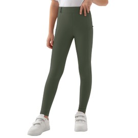 MoFiz Horseback Riding Pants Girls Full Seat Riding Tights High Waist Kids Equestrian Breeches Horse Schooling Pants Gray Green Large