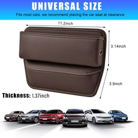 povtii Car Seat Gap Organizer, Multifunctional Leather Auto Console Side Storage Box, Adjustable Seat Gap Filler Pocket Organizer for Phones Glasses Keys Cards, Car Accessories (Coffee)