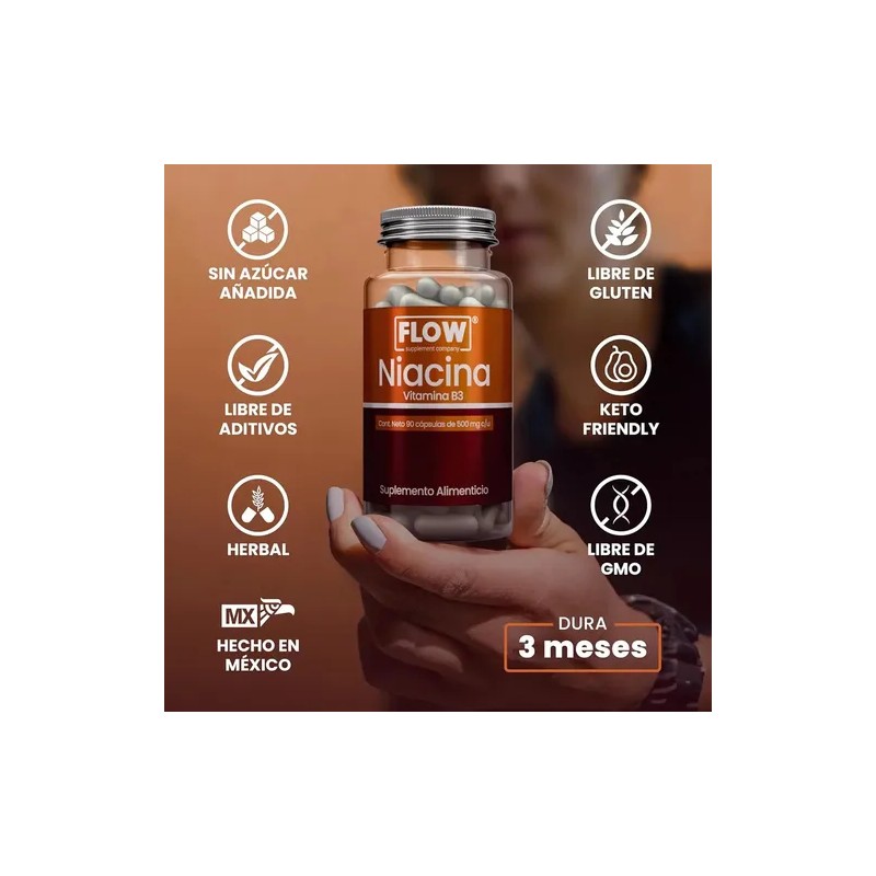 Niacina Vitamina B3 90 Cápsulas De 500 Mg Flow