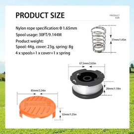 Viilich 4pcs Strimmer Spool Compatible with Black & Decker A6481,A6485,AF-100,AF-100-3ZP,AF-100-BKP,String Trimmers Replacement Part GH600 GH900 Edger with RC-100-P Spool Cap Covers and Spring