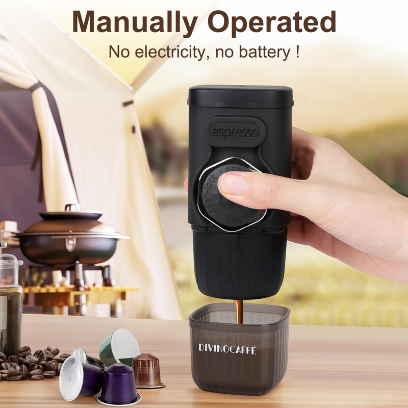 DIVINOCAFFÉ Mini Espresso Machine, Portable Espresso Maker Compatible for Capsules