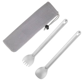 MAXCOOK Titanium Spork, 2 Pieces Titanium Spork with Long Handle, Outdoor Cutlery, Multifunctional Spoon for Camping, Hiking & Outdoor Adventures