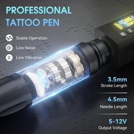 PFARRER Wireless Tattoo Gun Tattoo Kit, Professional 2 Batteries Motor Digital Display, Tattoo Machine with 10Pcs Tattoo Needles, with Tattoo Ink Tattoo Transfer Paper Practice Skin PR-TKP651B-7
