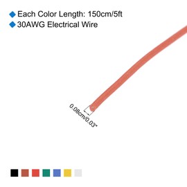 sourcing map 30 Gauge PVC Hookup Wire 1.5m/5ft 30AWG Flexible Electrical Wire Spool Ul1007 Tinned Copper Stranded 7 Color, 0.08cm Dia for Model Aircraft Electric Appliances Internal Connect