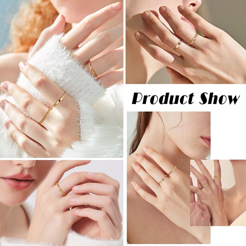 JeryWe 6PCS 14K Gold Filled Stainless Steel Stacking Rings Set