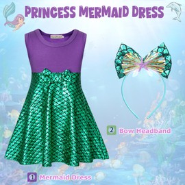 HenzWorld Princess Mermaid Dresses for Girls Easter Dress Costume Birthday Party Outfits Tank Tops Bowknot Skirt 6T/6-7 Years