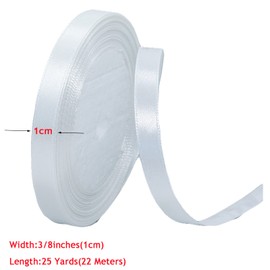 White Satin Ribbon for Gift Wrapping, 10mm x 23 Meters Solid Color Fabric Present Ribbon for Crafting, Bows Making, Floral Arrangement, DIY Sewing Projects, Bridal Bouquet and Festival Decoration