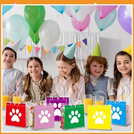 Teenyyou 24 Pcs Dog Paw Favor Bags with Handle Pet Puppy Paw Clear PVC Gift Bags Birthday Party Favors