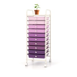 OFFICEJOY Storage Cart, Rolling Utility Cart with 10 Drawers, Portable Handles & Lockable Wheels, Mobile Paper Toys Storage Organizer Large Capacity for Home Office School Teacher (Purple Gradient)