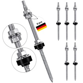 Hanger Bolts M10 x 200 mm Hanger Bolts PV System (Pack of 6) Stainless Steel Height Adjustable Hanger Bolt Dowels for Photovoltaic Solar Mounting on Building Roofs Material: Stainless Steel (SUS304)