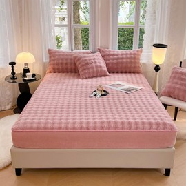 ZIQINPSQ Plush Shaggy Fitted Sheet Queen Size-Velvet Fitted Sheet Faux Fur Bottom Sheet with 15" Deep Pocket, Flannel Warm Tie Dyed Mattress Cover,No Pillowcases,Pure Pink