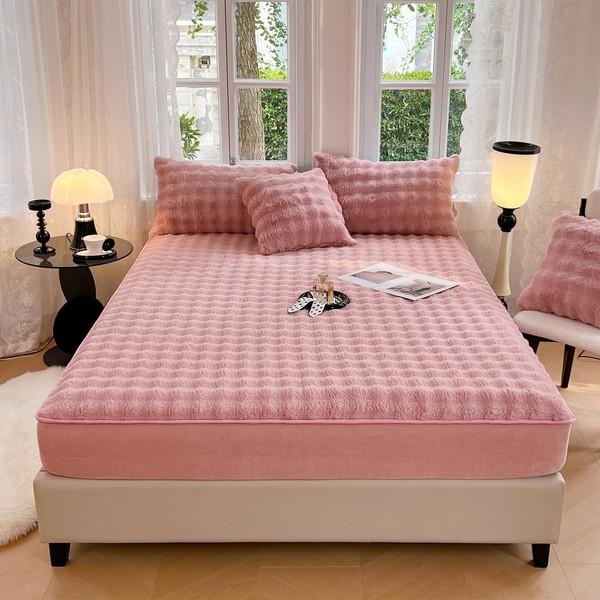 ZIQINPSQ Plush Shaggy Fitted Sheet Queen Size-Velvet Fitted Sheet Faux