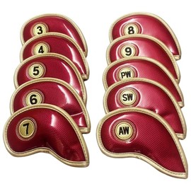 10pcs Golf Iron Club Head Covers Headcovers Set, White, Red, Gold #3 4 5 6 7 8 9 P S A Wedge Golf Iron Covers Set (red)