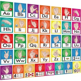36 count ASL Alphabet Line Bulletin Board Set ABC Number Sign Language Flash Cards Wall Decorations for   Elementary Classroom  Homeschool (Bright Colors) - Color: Boho Rainbow