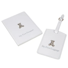Widdle Gifts Baby's My First Passport Cover and Luggage Tag Set Teddy Bear Design (Unisex Cream 3227)