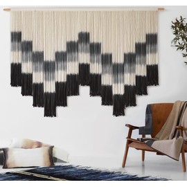 Flber Macrame Wall Hanging 59" W x 35" L Tie-Dye Geometric Decor Large Scale Wall Art Boho Yarn Tapestry Home Wall Décor