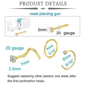 QWALIT 2pack Nose Piercing Kit Gold Nose Ring Piercing Kit Self Nose Piercing Kit at Home Nose Piercing Kit with Nose Rings Disposable Nose Piercing Gun Kit Gold Piercing Kit Nose Piercing Gun Kit