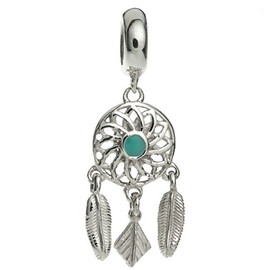 Queenberry Sterling Silver Enamel Dream Catcher Flower Feather European Style Dangle Bead Charm