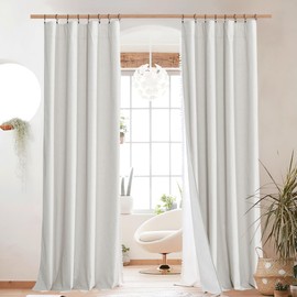 NICETOWN 100% Absolutely Blackout Linen Curtains with Thermal Insulated White Liner, Ivory, W52, 2 Pieces, Back Tab Noise Reducing Textured Linen Look Windows Curtains 95" Length for Classroom