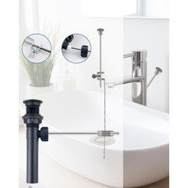 Bathroom Sink Drain with Lift Rod, Pop Up Sink Drain with Overflow, Brushed Nickel Drain Stopper for Vessel Sink, Assembly for Bathroom Faucet