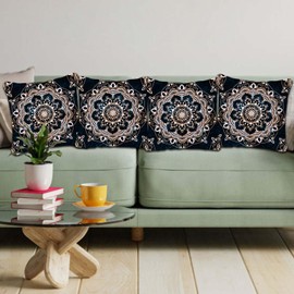 Betadistor Black Cushion Covers 4 Pack 45 x 45 cm Comfortable Decorative Gold Flowers Pattern Throw Pillow Case Square Cushion Cover Pillowcase, Gold Black, 503-0064