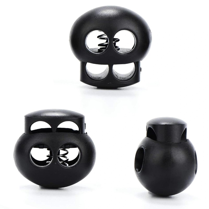 20 Pack Spring Cord Locks for Drawstrings, Black Plastic Double