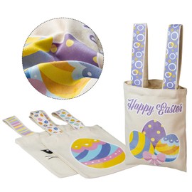 JOYIN 3 PCS Easter Reusable Canvas Gift Bags with Handles, 10”x 8” Large Bunny Easter Gift Treat Candy Bags Bulk Easter Basket for Kids Easter Party Favors and Easter Egg Hunt