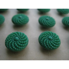 Card of 24 ~ 1/2" Flat Green Pinwheel Dot Glass Buttons~Pre WWII~new/old stock