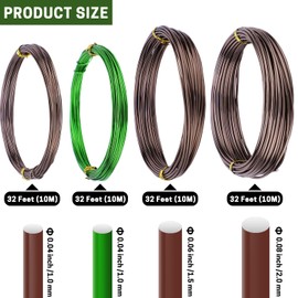 ZELARMAN Bonsai Training Wire Set of 4, Total 128 Feet (32 Feet Each Size) 3 Size - 1.0MM, 1.5MM, 2.0MM, Corrosion and Rust Resistant (with Bonsai Wire Cutter)