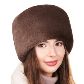 Futrzane Modern Cossack Hat - Ladies Faux Fur Hats - Soft Winter Hat for Women (L, Brown Modern)