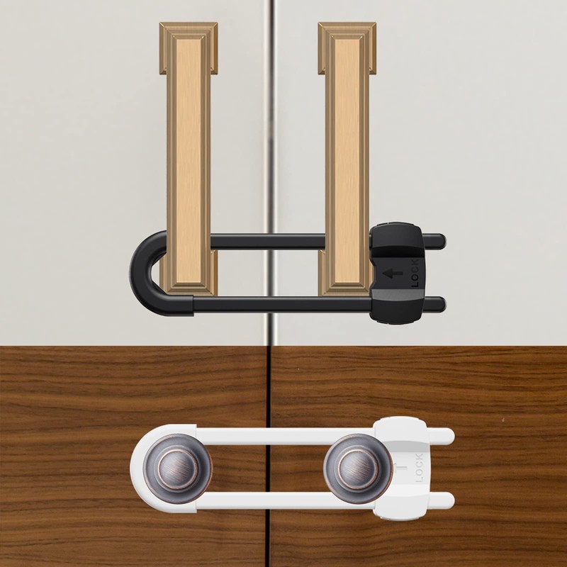 LRANFOW U-Shaped Baby Proof Cabinet Locks No Drilling Required, Adjustable