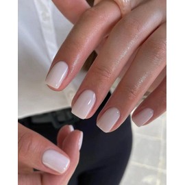 RikView White Press on Nails Short Fake Nails Square Acrylic Nails for Women and Girls 24 PCS/Set