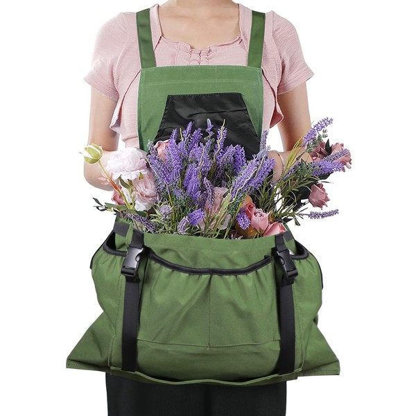 SUKOUSRAM Gardening Apron with Pockets Adjustable Canvas Garden Harvesting Apron