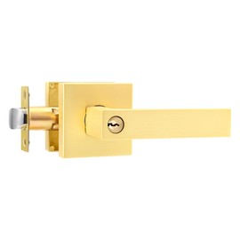 1 Pack Square Type Heavy Duty Lock, Door Lock with Key, Gold/Satin Brass Finish, Support Left and Right Hand, Reversible Handle(Different Keys)