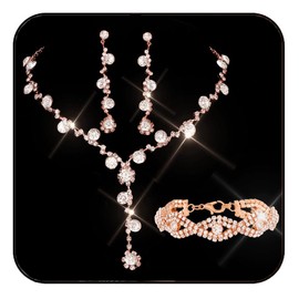 Sixexey Rhinestone Jewelry Set Sparkly Prom Jewelry Necklace Wedding Necklace Jewelry Accessories for Women (Rose Gold)