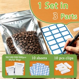 200Pcs Mylar Bags with Window 10"x14"Resealable Stand Up Mylar Bag for Food