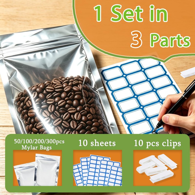 200Pcs Mylar Bags with Window 10"x14"Resealable Stand Up Mylar Bag