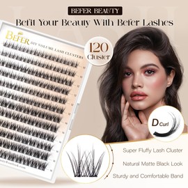 BEFER Lash Clusters, 120 Pcs 3D Curl Eyelash Clusters Volume Individual Lashes Extensions 10-16MM Wispy Eyelash DIY At Home(Joy, ZE02)