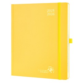 POPRUN Calendar 2025 2026 Book Calendar Hardcover, Approx. A4 (26.5 x 21.5 cm), 17-Month Diary (Aug.2025-Dec.2026), Weekly Planner 1 Week 2 Pages with Certified Paper - Light Yellow
