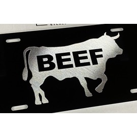 Engraved Eat Beef Car Tag Diamond Etched Cattle Farmer Aluminum License Plate