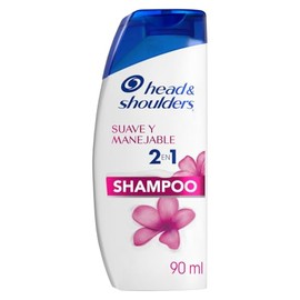 HEAD  SHOULDERS, Shampoo de uso diario, Suave y Manejable 2 en 1, 90 ml                                                                               