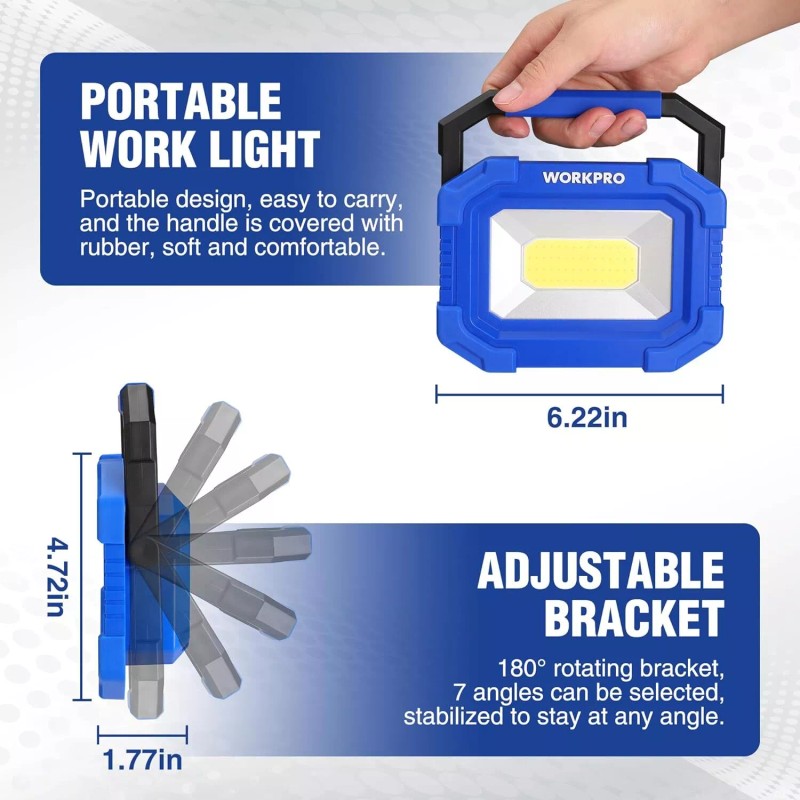 WORKPRO 2PC 2000LM Rechargeable LED Work Light Magnetic Work Light