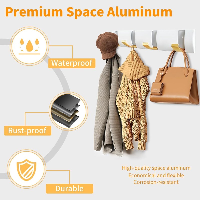 4-Pack White Aluminum Wall Mounted Coat Rack, Space Saving Telescopic
