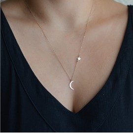 Stocking Stuffers Gifts for Women Moon and Star Pendant Necklace Trendy Stuff Items Stocking Stuffer Ideas Dainty Silver Chock Necklace Jewelry for Women and Girls. (GOLD)