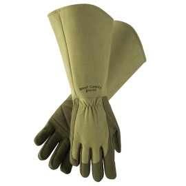West County 054M/S Gauntlet Rose Gloves – Small, Moss, Gardening Gloves w/